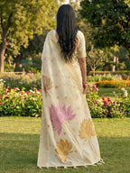 Shree Shyam Fashion White Linen Cotton Saree | Grocsy