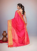 Joban Fashion Pink Cotton Blend Handloom Saree | Grocsy
