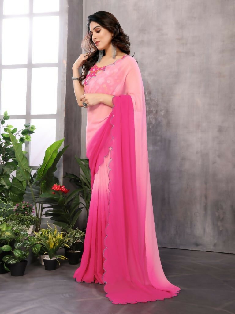 Aafreen Partywear Designer Pink Georgette Fancy Saree | Grocsy