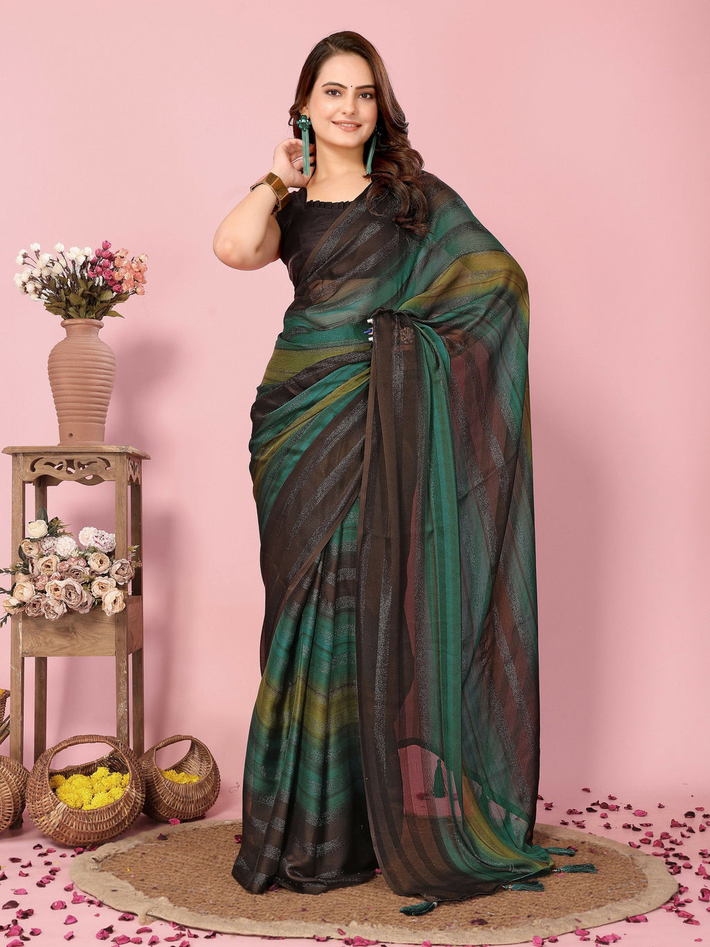 Attractive These Party Wear Ready To Wear Saree - Green | Grocsy