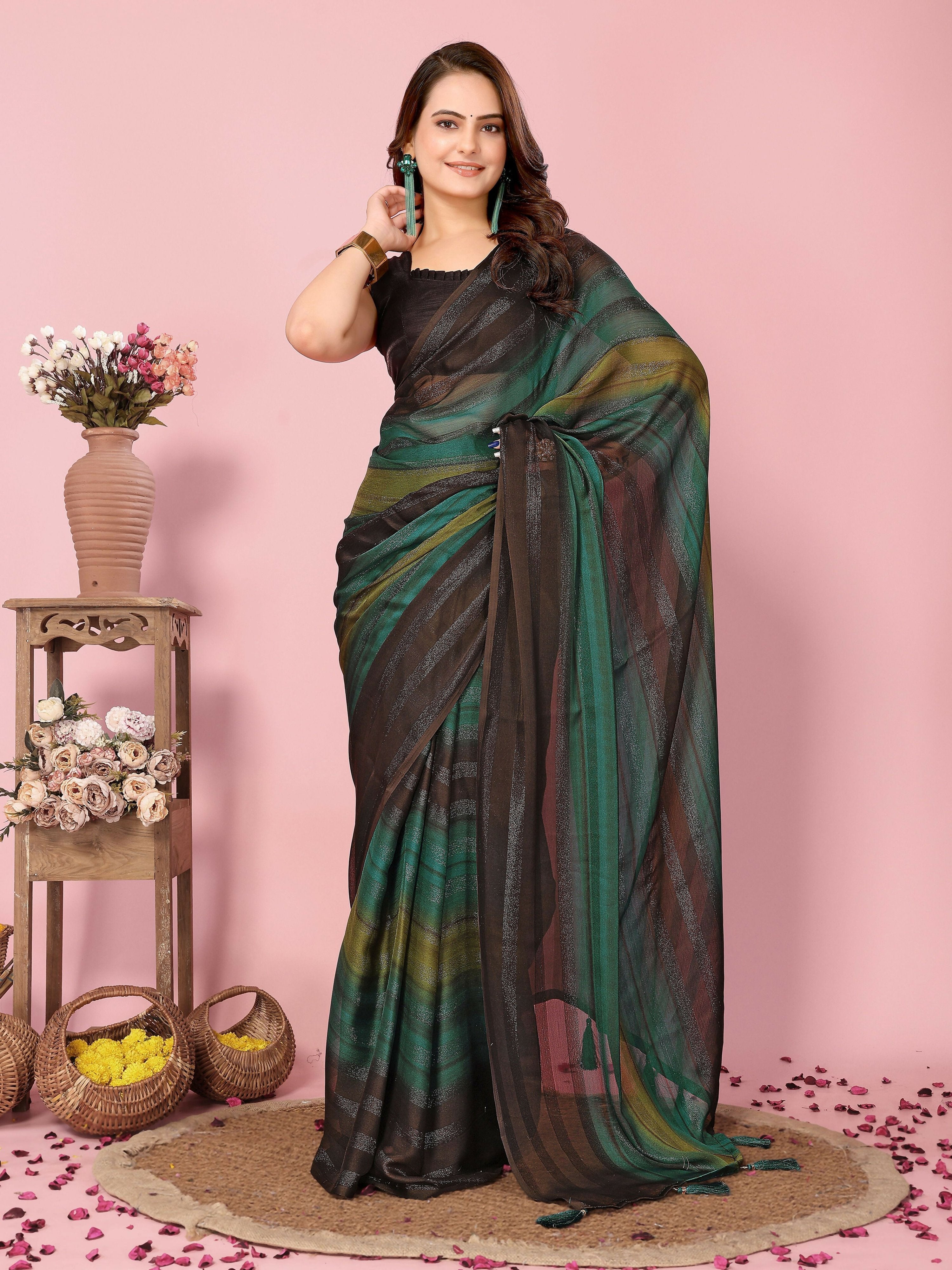 Attractive These Party Wear Ready To Wear Saree - Green | Grocsy