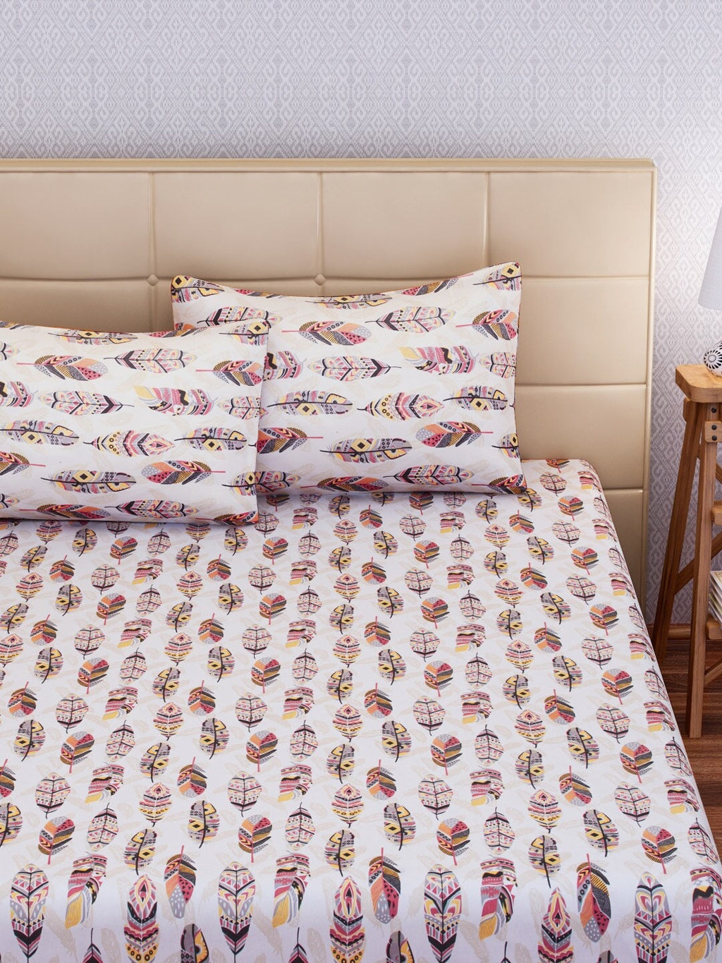 SEJ by Nisha Gupta White & Pink 144 TC Cotton King Bedsheet with 2 Pillow Covers | Grocsy