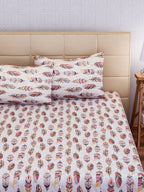 SEJ by Nisha Gupta White & Pink 144 TC Cotton King Bedsheet with 2 Pillow Covers | Grocsy