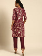 All About You Women Purple & Gold-Toned Ethnic Motifs Printed Regular Kurta with Trousers | Grocsy