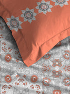 MYTRIDENT Grey White Floral Pure Cotton 144 TC Queen Bedsheet With 2 Pillow Covers | Grocsy