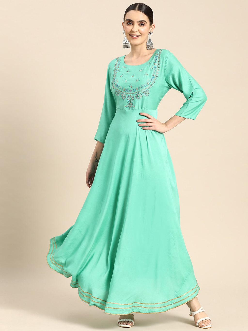 Sangria Women Ethnic Motifs Embroidered Anarkali Kurta | Grocsy