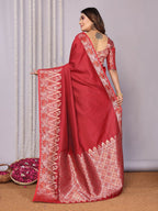 Joban Fashion Banarasi Red Jacquard WovenSoft Silk Saree | Grocsy