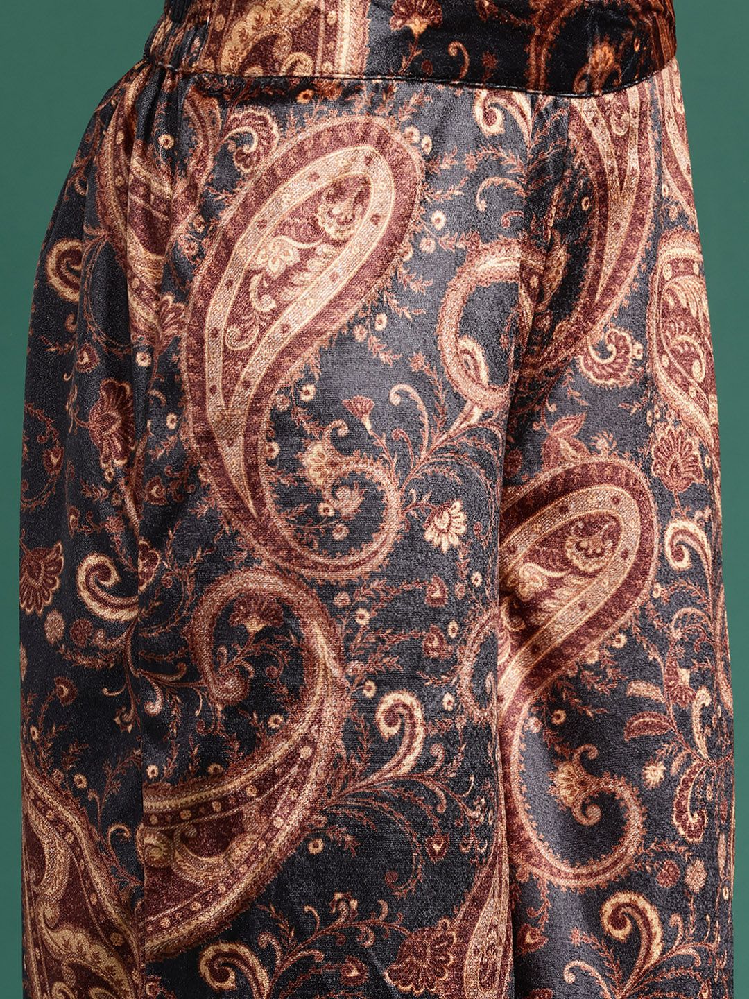 Sangria Velvet Finish Paisley Design Gotta Patti Kurta with Palazzos | Grocsy