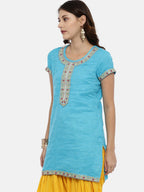 Souchii Blue Yoke Design Jacquard Straight Kurta | Grocsy