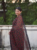 Tikhi Imli Black & Red Poly Georgette Printed Saree | Grocsy