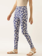 Souchii Women White & Blue Printed Slim-Fit Ankle-Length Leggings | Grocsy