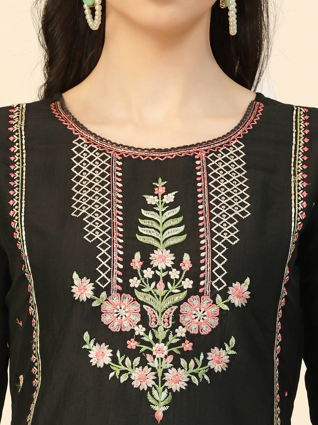 Black Embroidered Chinon Straight Kurta With Trouser & Dupatta - Salimar | Grocsy