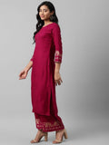 Yufta Women Pink And Golden Pure Cotton Solid Kurta with Palazzo and Dupatta | Grocsy
