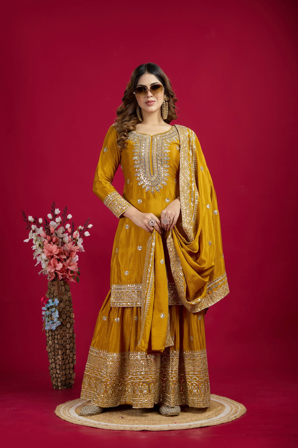 Joban Fashion Yellow Kurta Set Silk Sequins , Zari, Coding & Thread Embroidered work | Grocsy