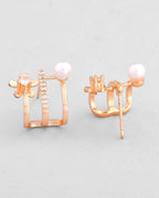 VOJ Gold-Polished Crystal Studded Stud Earrings