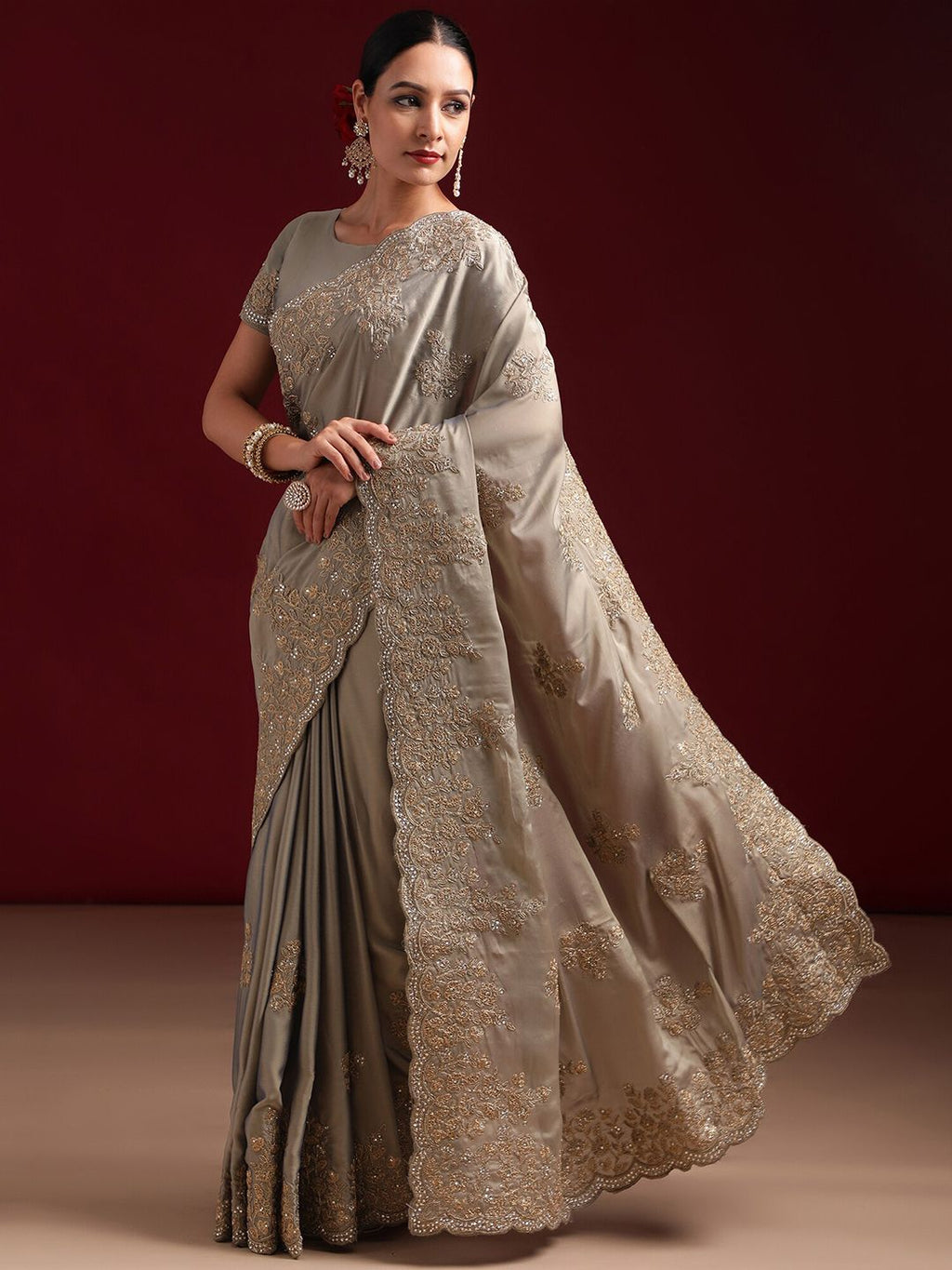 kasee Embellished Embroidered Pure Silk Saree | Grocsy