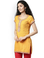 Souchii Yellow Embroidered Kurta | Grocsy