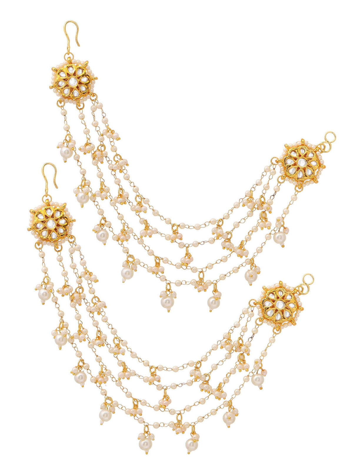 Ruby Raang Gold Kundan and Pearl Chain (set of 2) | Grocsy