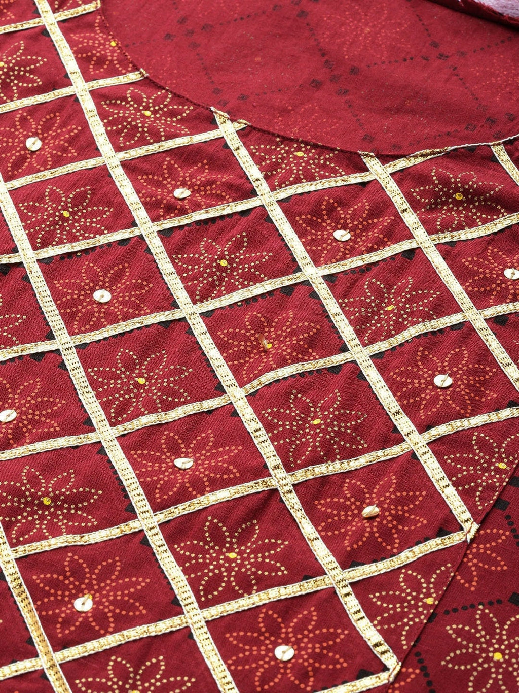 HERE&NOW Women Maroon & Golden Floral Printed Straight Kurta | Grocsy