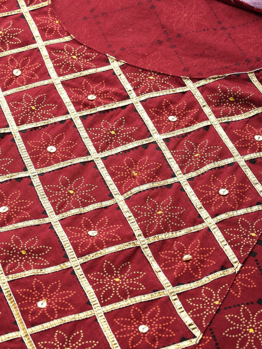 HERE&NOW Women Maroon & Golden Floral Printed Straight Kurta | Grocsy