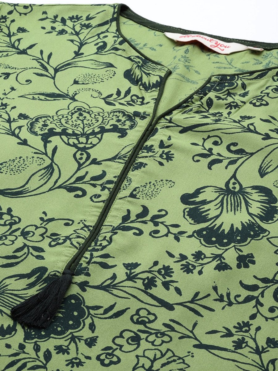 All About You Women Green Ethnic Motifs Printed Kurta with Trousers | Grocsy