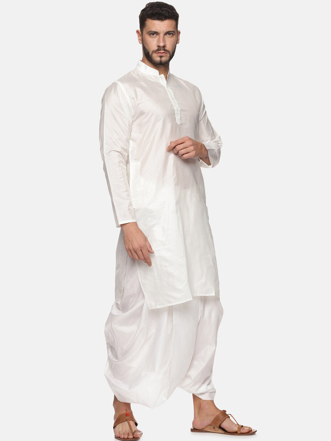 Sethukrishna Men White Solid Kurta with Dhoti Pants | Grocsy