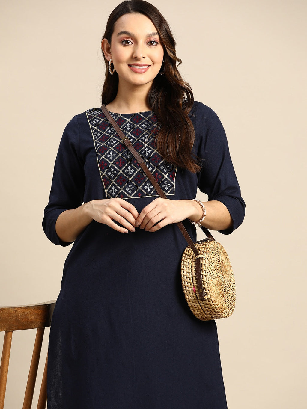 Sangria Women Geometric Yoke Design Kurta | Grocsy