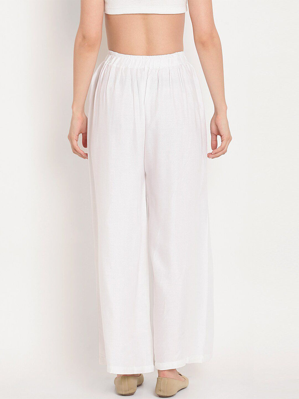 TAG 7 Women White & Grey Set of 2 Flared Ethnic Palazzos | Grocsy