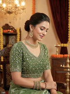 Joban Fashion Mehndi Fandy Satin Silk Party Wear Sarees | Grocsy