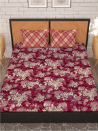 Story@home Arena Magenta & White Floral Microfiber 180 TC Queen Bedsheet & 2 Pillow Covers | Grocsy