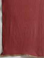 All About You Women Maroon & Golden Satin Finish Kurta with Trousers & With Dupatta | Grocsy