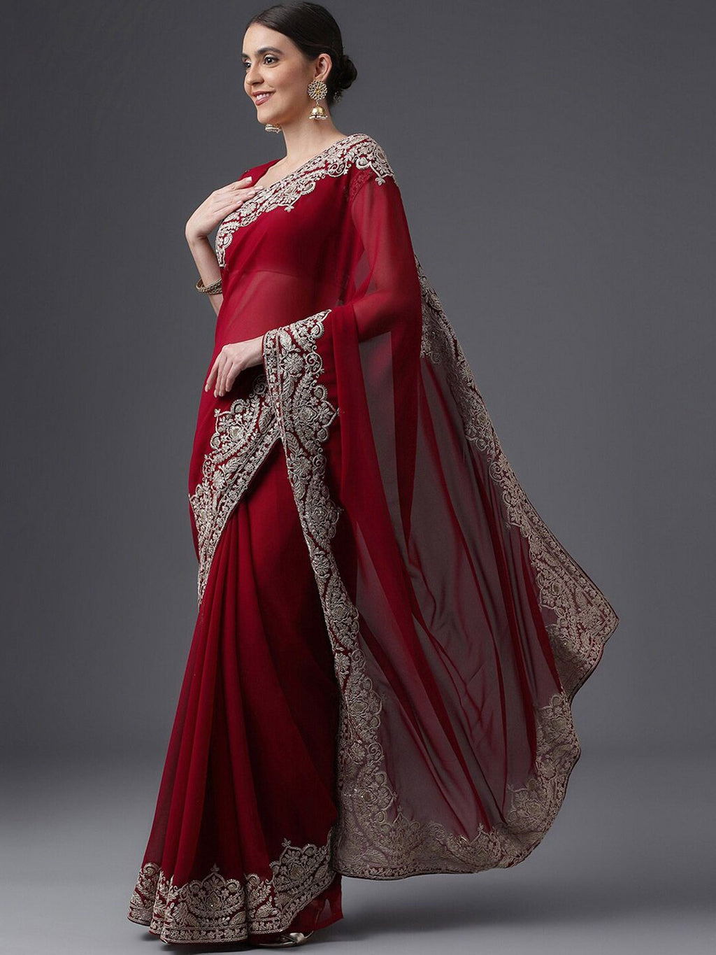 kasee Embroidered Poly Georgette Saree | Grocsy