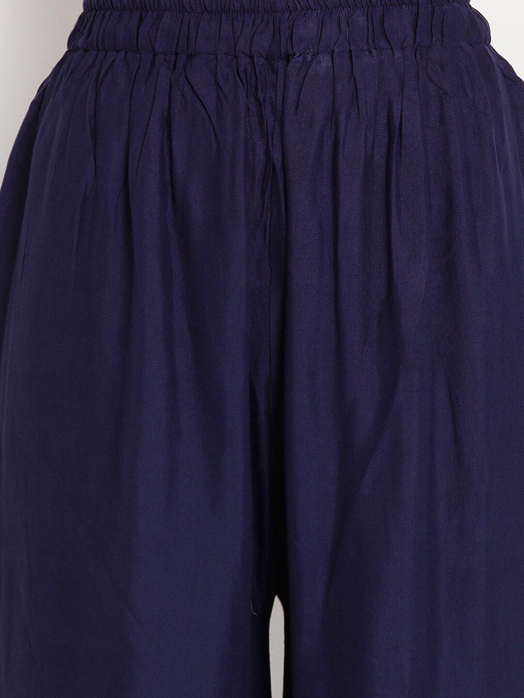 TAG 7 Women Navy Blue Solid Flared Palazzos | Grocsy