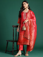 Indo Era Ethnic Motifs Printed Zari Kurta with Trousers & With Dupatta | Grocsy