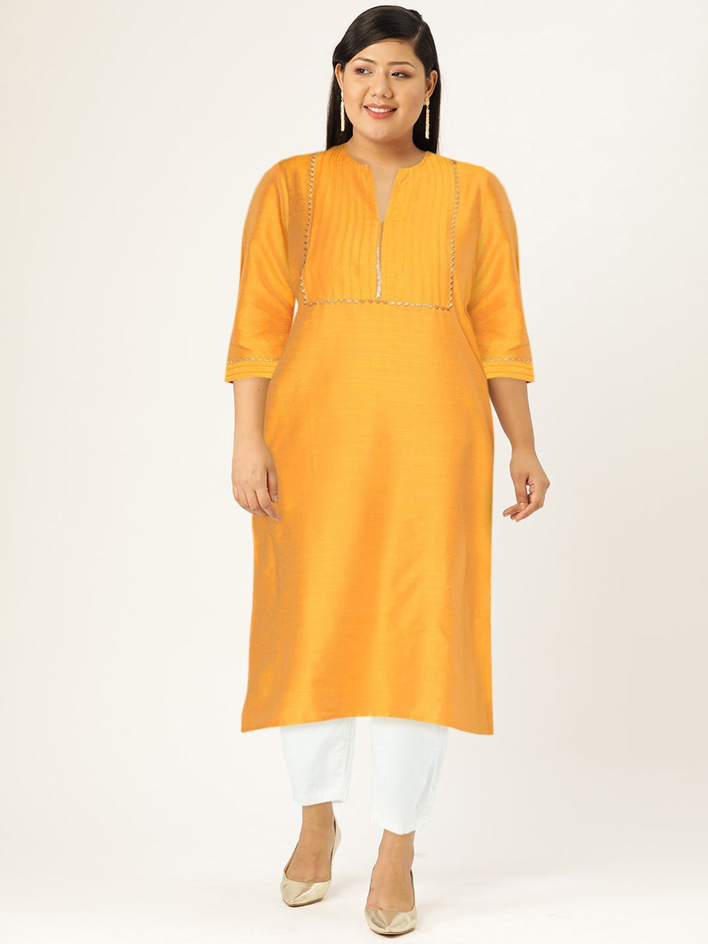 HERE&NOW Yoke Design Gotta Patti Detail Kurta | Grocsy