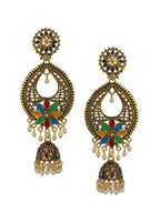 Anikas Creation Gold-Toned & Multicoloured Contemporary Jhumkas Earrings | Grocsy