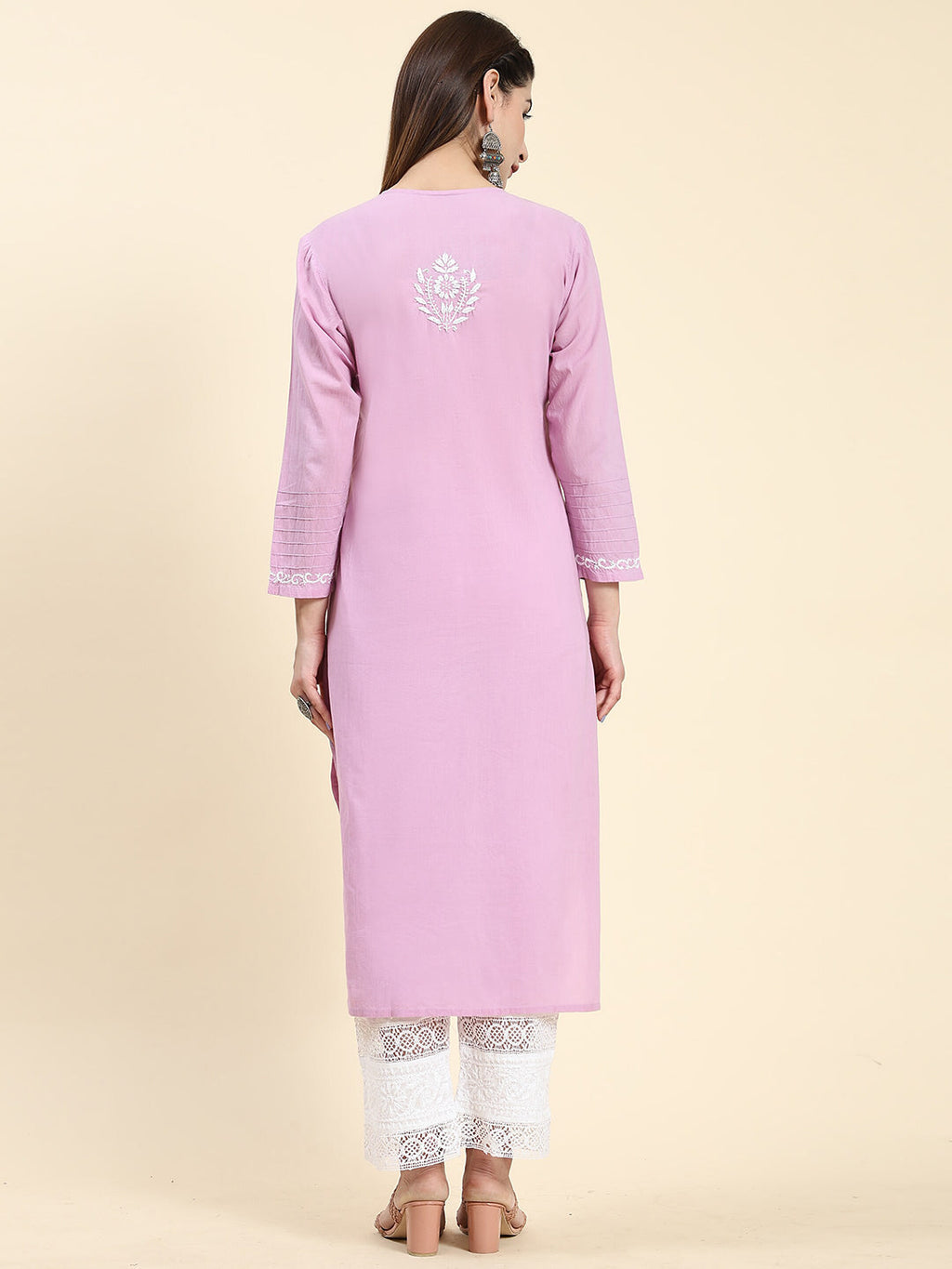 HOUSE OF KARI Cotton Floral Embroidered Chikankari Kurta | Grocsy