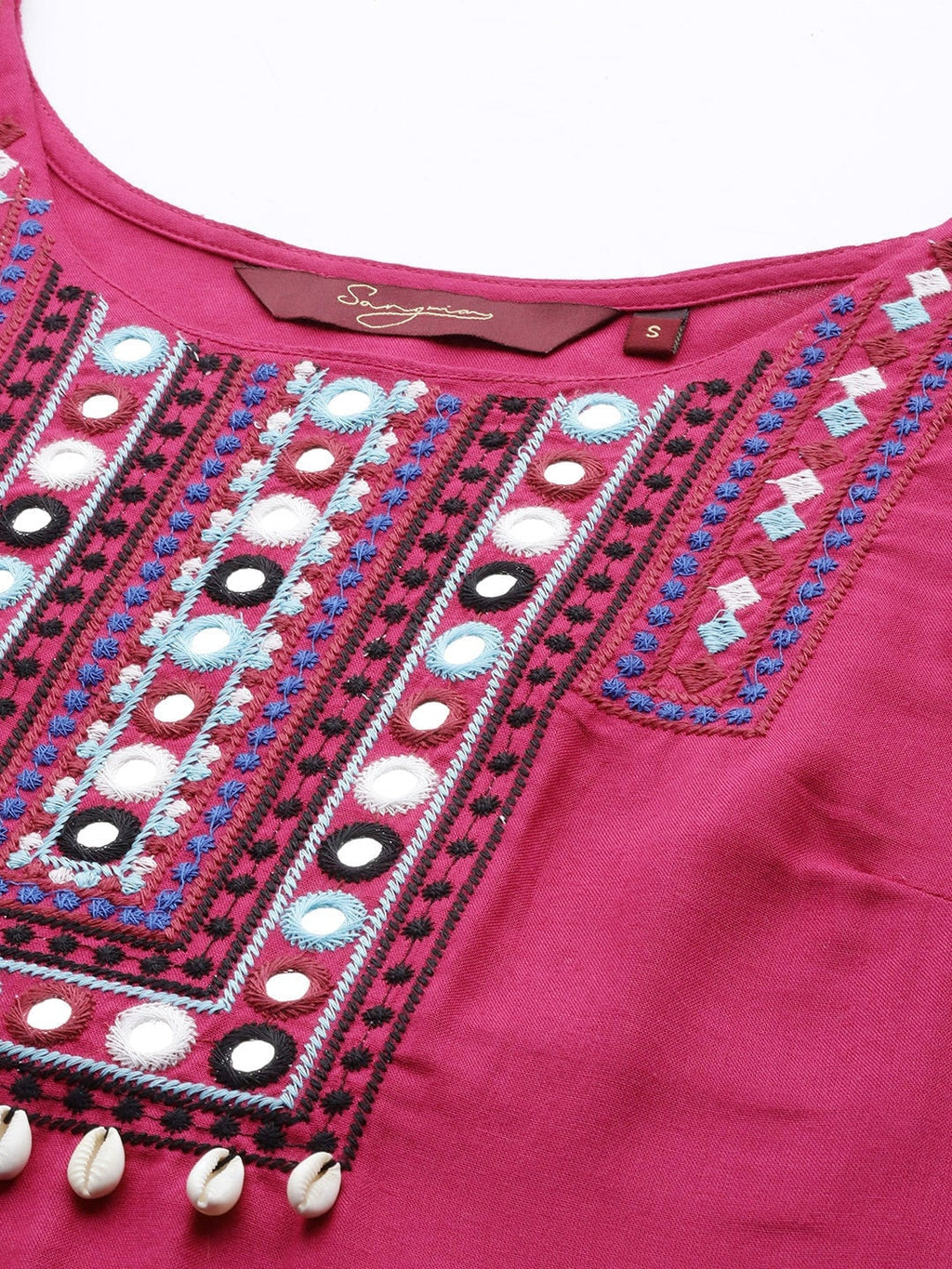 Sangria Geometric Yoke Design Thread Work Kurta | Grocsy