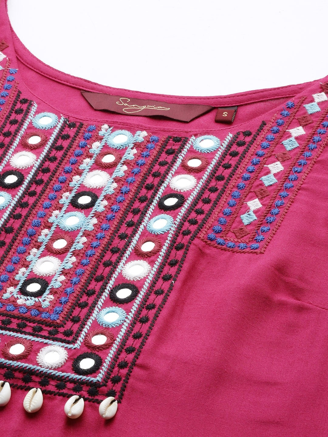 Sangria Geometric Yoke Design Thread Work Kurta | Grocsy