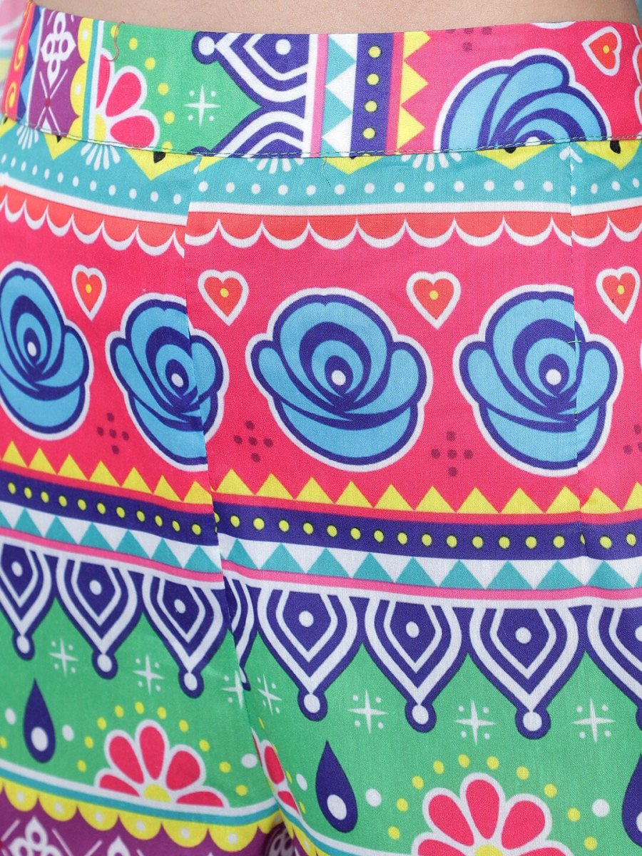 Aks Tribal Printed Shoulder Straps Kurta with Trousers | Grocsy