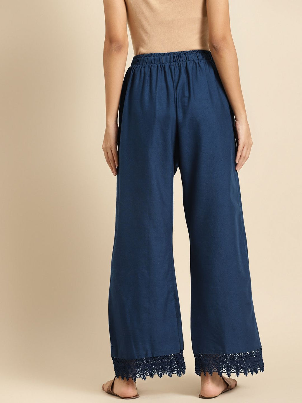 TAG 7 Women Navy Blue Hem Design Straight Palazzos | Grocsy