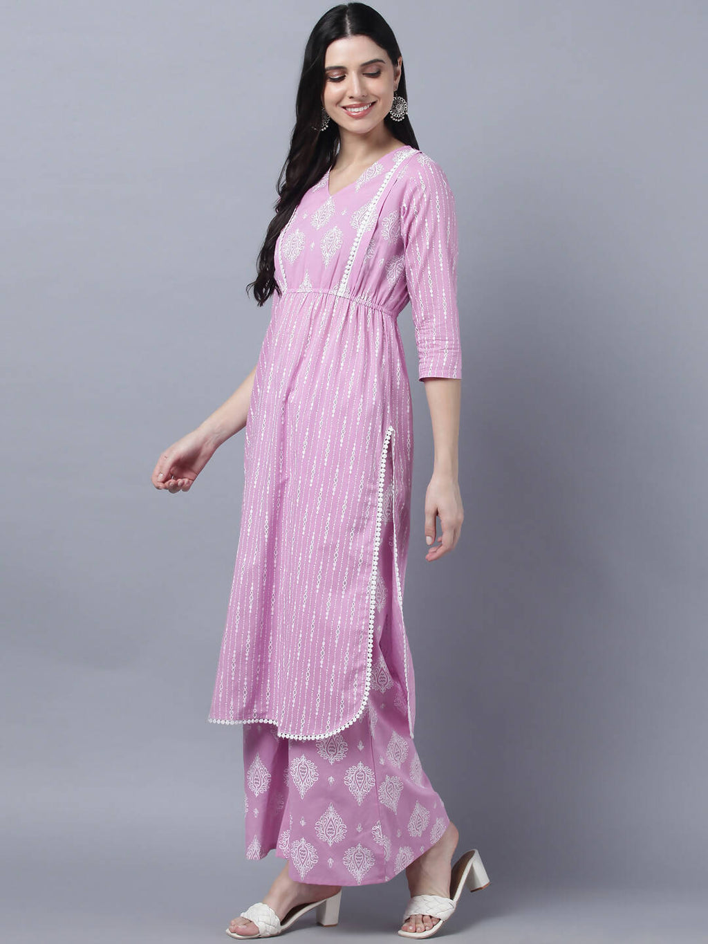 Myshka Stylish Pink 3/4 Sleeve Women's Kurta Palazzo Set | Grocsy