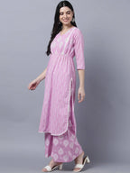 Myshka Stylish Pink 3/4 Sleeve Women's Kurta Palazzo Set | Grocsy