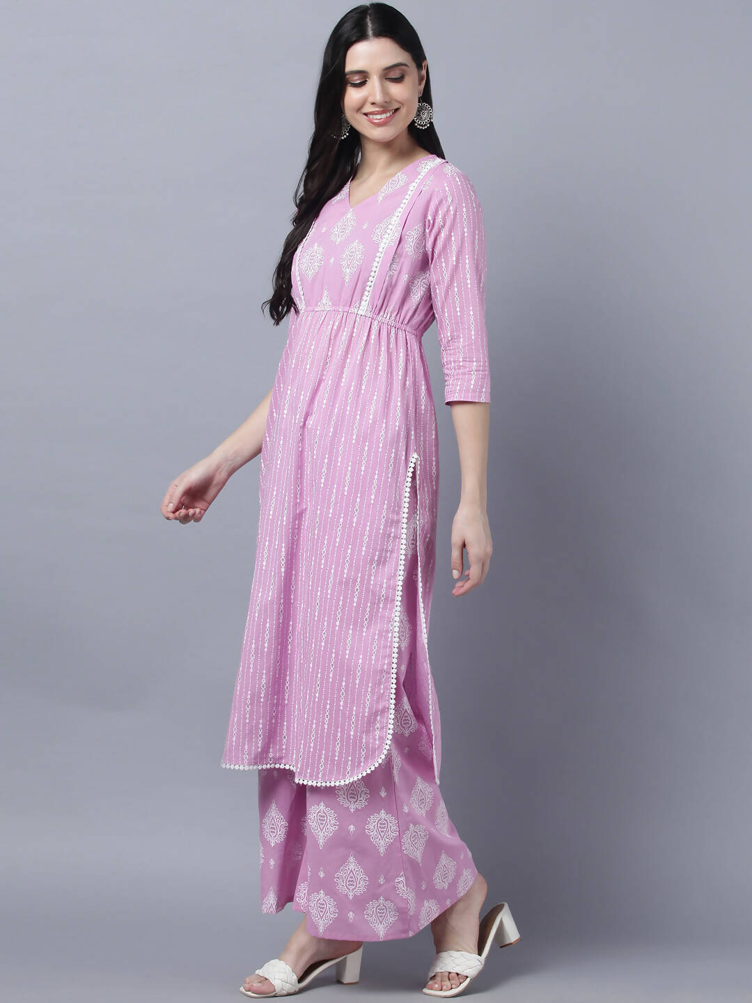 Myshka Stylish Pink 3/4 Sleeve Women's Kurta Palazzo Set | Grocsy