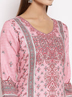 Myshka Women's Multi Pashmeena Printed 3/4 Sleeve Round Neck Casual Winter Kurta | Grocsy