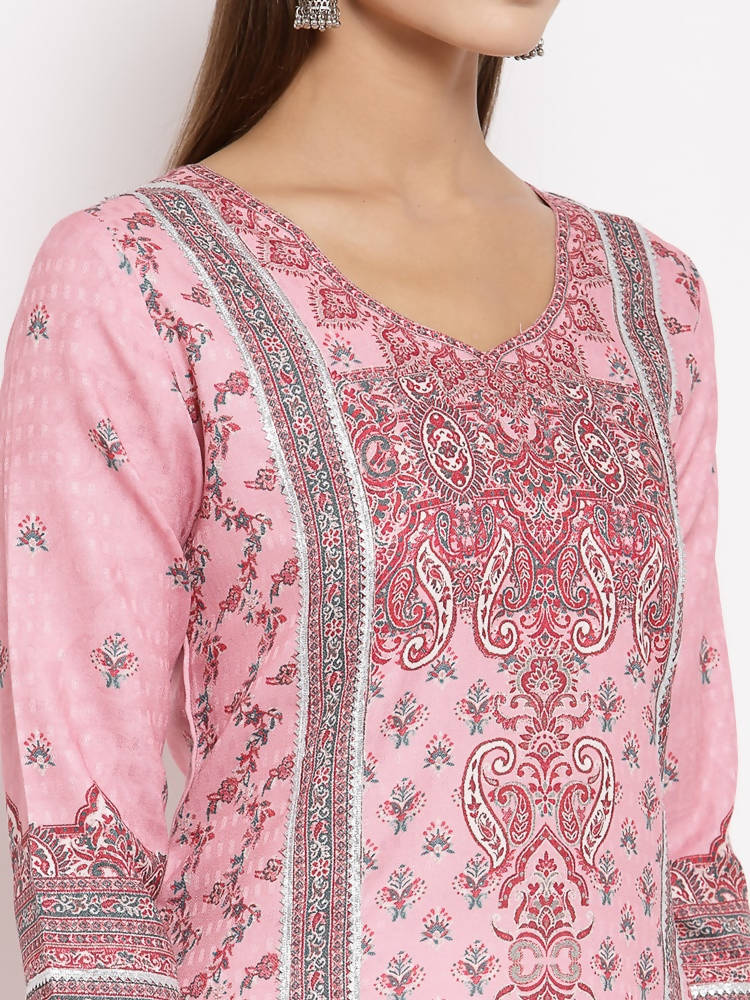 Myshka Women's Multi Pashmeena Printed 3/4 Sleeve Round Neck Casual Winter Kurta | Grocsy