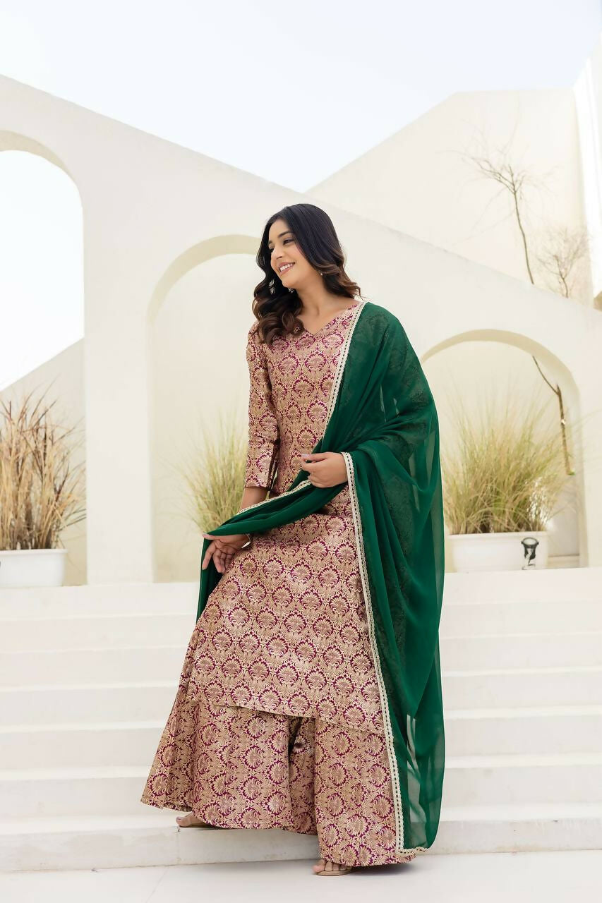 Teeya Creation Peach Viscose Jacquard Party Wear Designer Suit | Grocsy