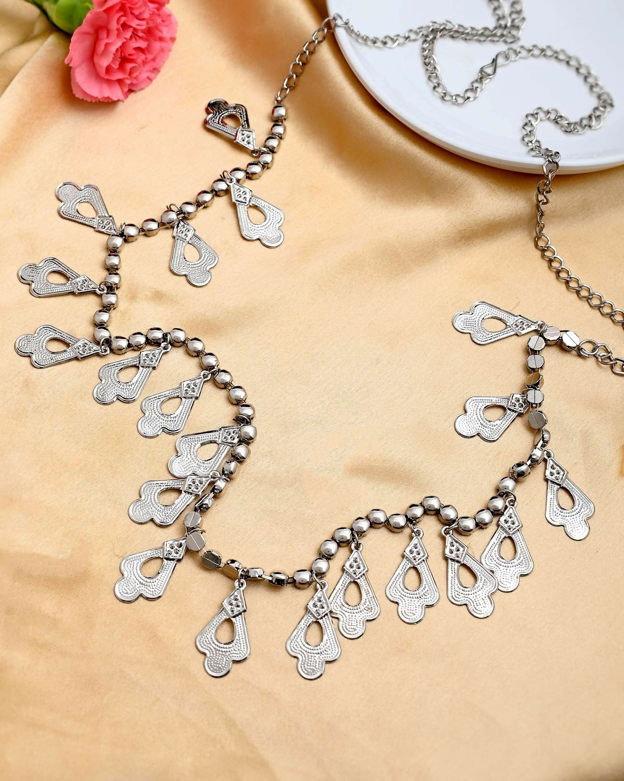 VOJ Oxidised German Silver Adjustable Waist Belt | Grocsy