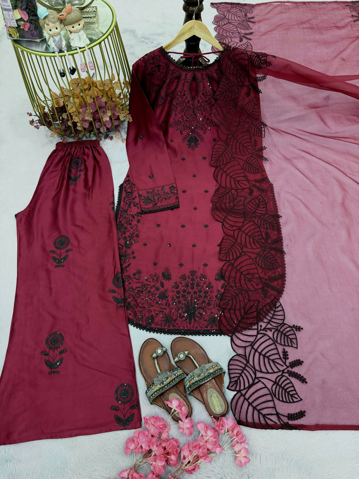 Teeya Creation Womens Trending Stylish Kurta Palazzo Set - Wine | Grocsy
