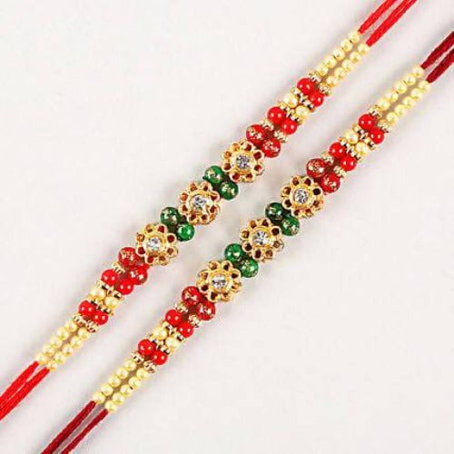 Set of 2 Charming Beads Rakhi and Kaju Katli Box Combo | Grocsy